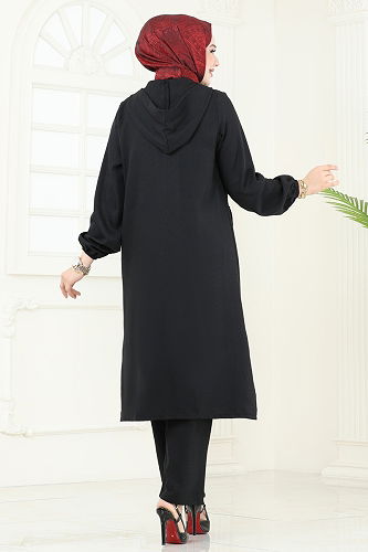 moda selvim Önden Düğmeli Takım 145HBS856 Siyah - Thumbnail