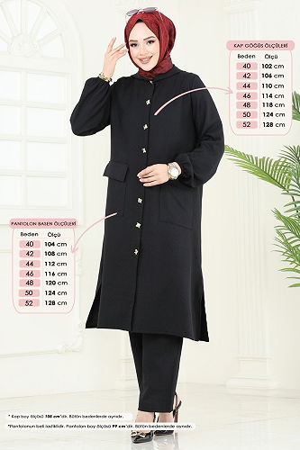 moda selvim Önden Düğmeli Takım 145HBS856 Siyah - Thumbnail