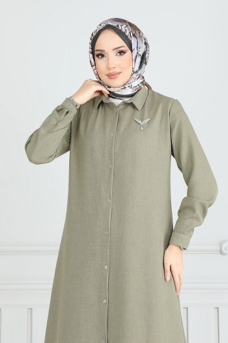 moda selvim Önden Düğmeli Takım 808OZN1046 Çağla - Thumbnail