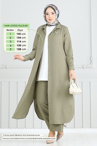 moda selvim Önden Düğmeli Takım 808OZN1046 Çağla - Thumbnail