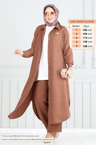 moda selvim Önden Düğmeli Takım 808OZN1046 Kahve - Thumbnail