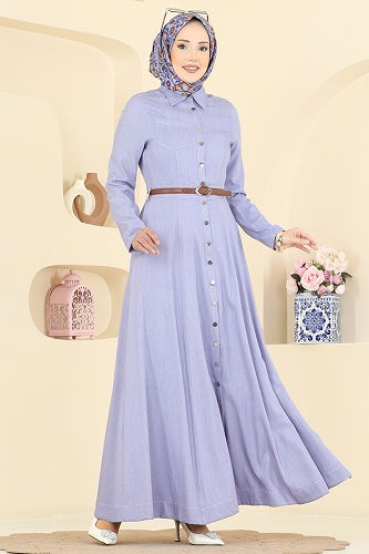 moda selvim Önden Düğmeli Tensel Elbise 4116FVN1181 Bebe Mavisi - Thumbnail