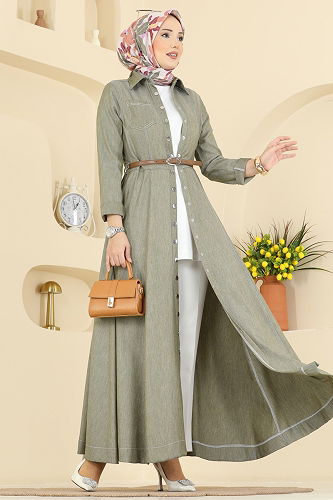 moda selvim Önden Düğmeli Tensel Elbise 4116FVN1181 Çağla - Thumbnail