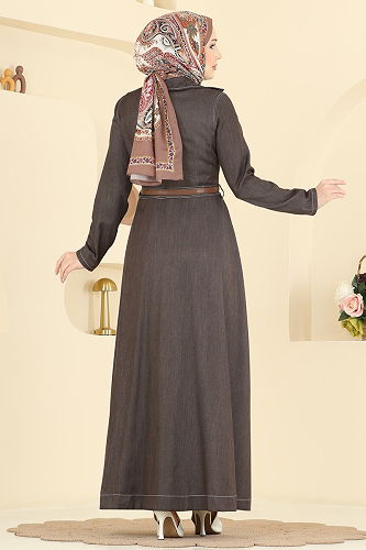 moda selvim Önden Düğmeli Tensel Elbise 4116FVN1181 Kahve - Thumbnail