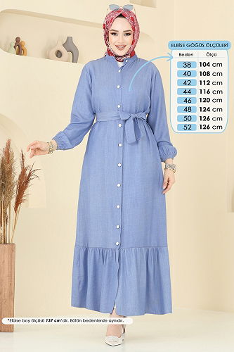 moda selvim Önden Düğmeli Tensel Kot Elbise 308HBS856 Açık Kot - Thumbnail