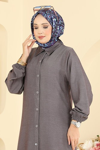 moda selvim Önden Düğmeli Tensel Tunik 217NZRK1200 Mürdüm - Thumbnail