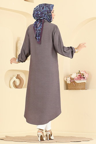 moda selvim Önden Düğmeli Tensel Tunik 217NZRK1200 Mürdüm - Thumbnail