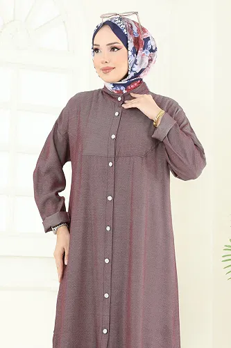 moda selvim Önden Düğmeli Tensel Tunik 324HBS856 Bordo - Thumbnail
