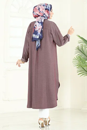 moda selvim Önden Düğmeli Tensel Tunik 324HBS856 Bordo - Thumbnail