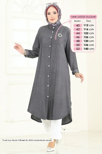 moda selvim Önden Düğmeli Tensel Tunik 324HBS856 Siyah - Thumbnail