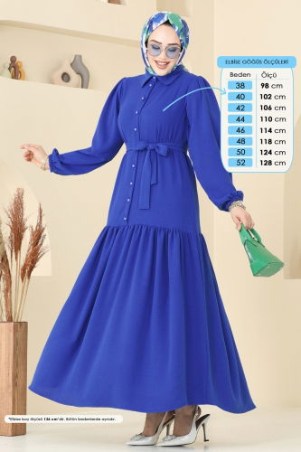 moda selvim Önden Düğmeli Tesettür Elbise 2123MP806 Saks - Thumbnail
