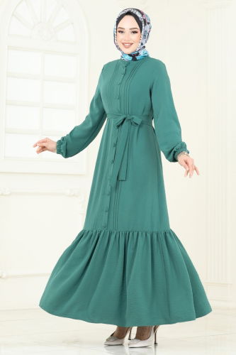 moda selvim Önden Düğmeli Tesettür Elbise 2622SL432 Mint - Thumbnail