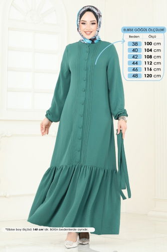 moda selvim Önden Düğmeli Tesettür Elbise 2622SL432 Mint - Thumbnail