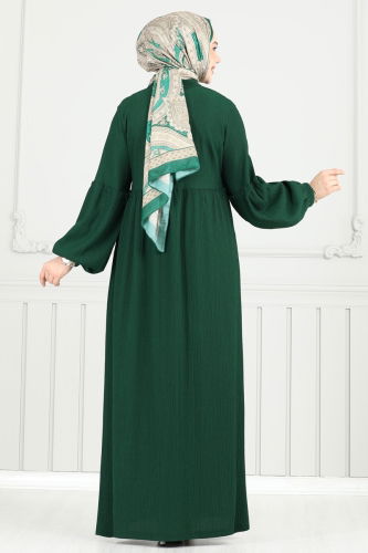 moda selvim Önden Düğmeli Tesettür Elbise 405DVL817 Zümrüt - Thumbnail