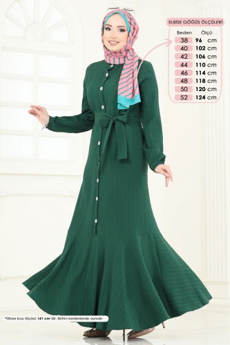 moda selvim Önden Düğmeli Tesettür Elbise 4065PM271 Zümrüt - Thumbnail