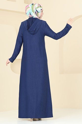 moda selvim Önden Düğmeli Tesettür Elbise Ferace 3060HBS856 Laci - Thumbnail