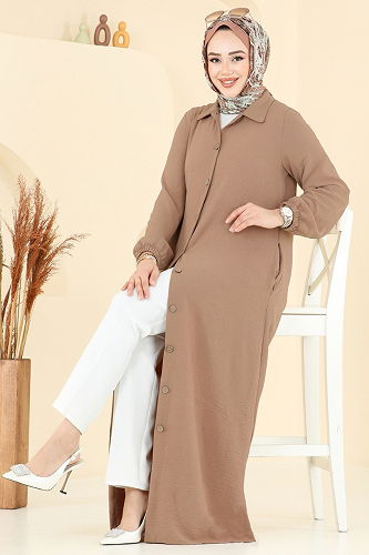 moda selvim Önden Düğmeli Tesettür Ferace 6017UZ662 Koyu Vizyon - Thumbnail