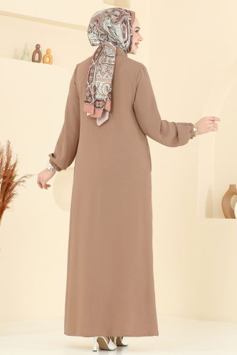 moda selvim Önden Düğmeli Tesettür Ferace 6017UZ662 Koyu Vizyon - Thumbnail