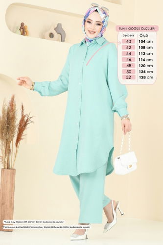 moda selvim Önden Düğmeli Tesettür Takım 368DVL817 Su Yeşili - Thumbnail