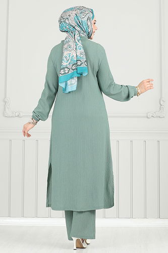 moda selvim Önden Düğmeli Tesettür Takım 403DVL817 Açık Mint - Thumbnail