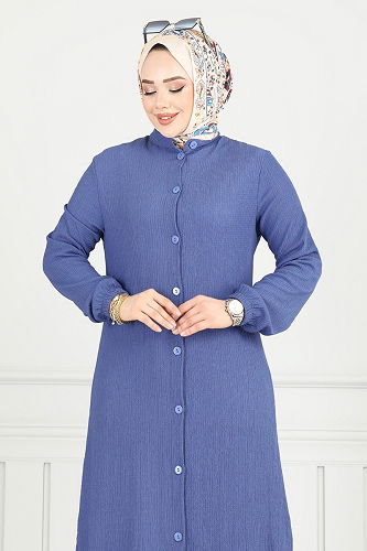 moda selvim Önden Düğmeli Tesettür Takım 403DVL817 İndigo - Thumbnail