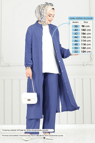 moda selvim Önden Düğmeli Tesettür Takım 403DVL817 İndigo - Thumbnail