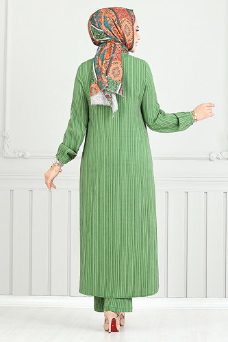 moda selvim Önden Düğmeli Tesettür Takım 5676END900-M Haki - Thumbnail