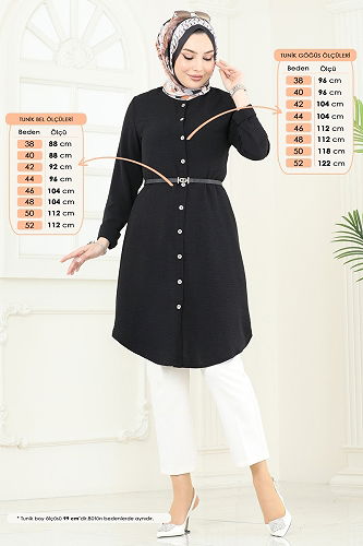 moda selvim Önden Düğmeli Tesettür Tunik 2034BM387 Siyah - Thumbnail