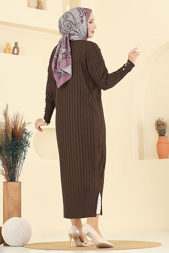 moda selvim Önden Düğmeli Triko Hırka 3257BRZ597 Kahve - Thumbnail