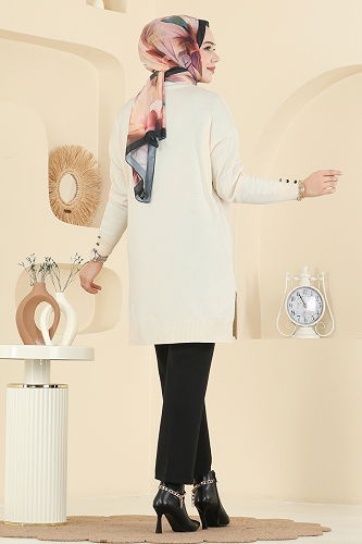 moda selvim Önden Düğmeli Triko Hırka 6031UZ662 Taş - Thumbnail