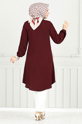 moda selvim Önden Düğmeli Tunik 0171BGS895-M Bordo - Thumbnail