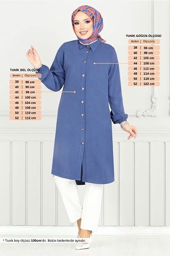 moda selvim Önden Düğmeli Tunik 0171BGS895-M İndigo - Thumbnail