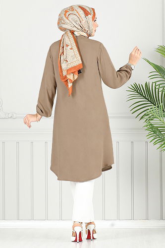 moda selvim Önden Düğmeli Tunik 0171BGS895-M Koyu Vizyon - Thumbnail