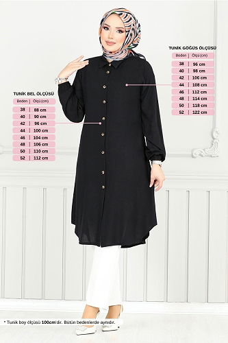 moda selvim Önden Düğmeli Tunik 0171BGS895-M Siyah - Thumbnail