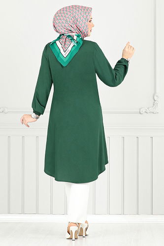 moda selvim Önden Düğmeli Tunik 0171BGS895-M Zümrüt - Thumbnail