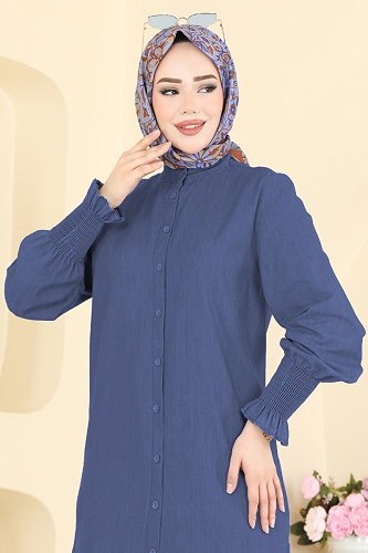 moda selvim Önden Düğmeli Tunik Takım 1308ANT466 Kot - Thumbnail