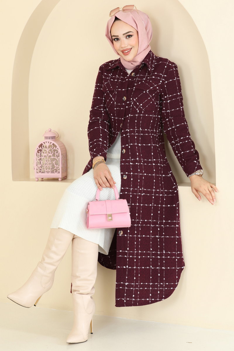 Önden Düğmeli Tüvit Tunik 9052S324 Bordo