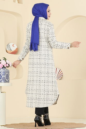 moda selvim Önden Düğmeli Tüvit Tunik 9052S324 Ekru - Thumbnail