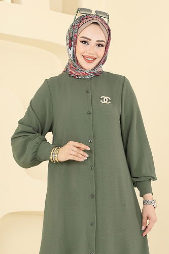 moda selvim Önden Düğmeli Üçlü Takım 6011UZ662 Haki - Thumbnail