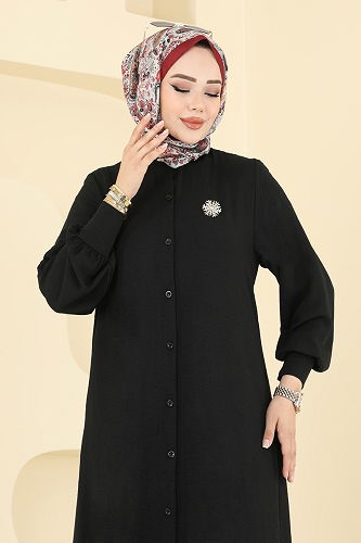 moda selvim Önden Düğmeli Üçlü Takım 6011UZ662 Siyah - Thumbnail