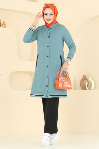 moda selvim Önden Düğmeli Üçlü Takım PL9134 Mint - Thumbnail