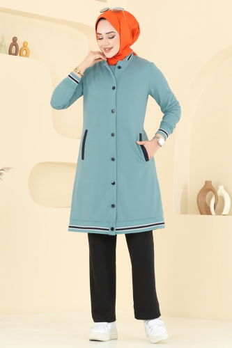 moda selvim Önden Düğmeli Üçlü Takım PL9134 Mint - Thumbnail