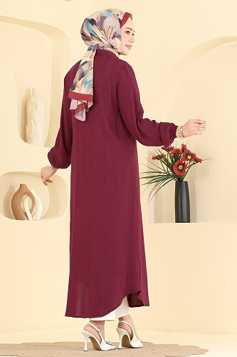 moda selvim Önden Düğmeli Uzun Tunik 127NZRK1200 Bordo - Thumbnail