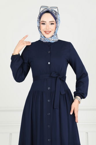 moda selvim Önden Düğmeli Viskon Elbise 1124BG354 Laci - Thumbnail