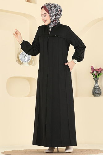 moda selvim Önden Fermuar Detaylı Ferace 2154OZT1013 Siyah - Thumbnail