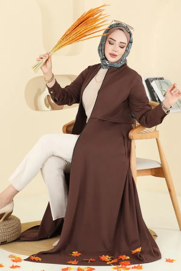 Modaselvim Ferace Önden Fermuar Detaylı Ferace 23032UKB139 Kahve