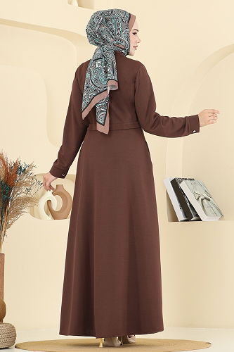 moda selvim Önden Fermuar Detaylı Ferace 23032UKB139 Kahve - Thumbnail