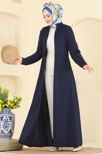 moda selvim Önden Fermuar Detaylı Ferace 23032UKB139 Laci - Thumbnail