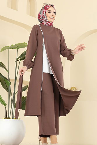 moda selvim Önden Fermuar Detaylı Takım 2767SL432 Koyu Vizyon - Thumbnail