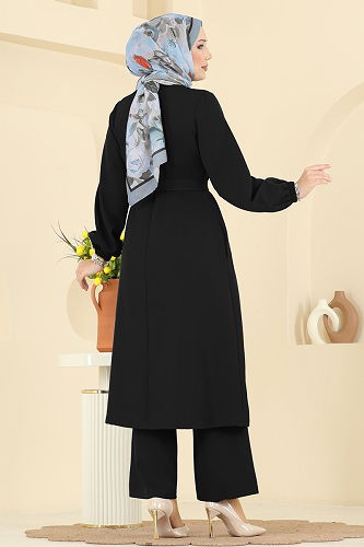 moda selvim Önden Fermuar Detaylı Takım 2767SL432 Siyah - Thumbnail